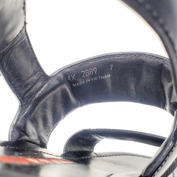 Prada LOGO Sandals Platform Black Leather Blue Rubber Sole Dad Sandals EU 39 - Picture 6 of 7